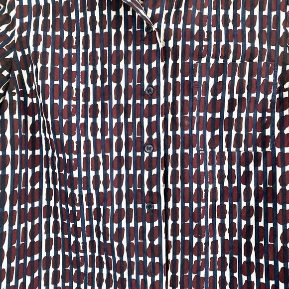 COS Geometric Print Navy Blue Burgundy Button up Long Sleeve Dress Shirt 4 - Picture 2 of 4